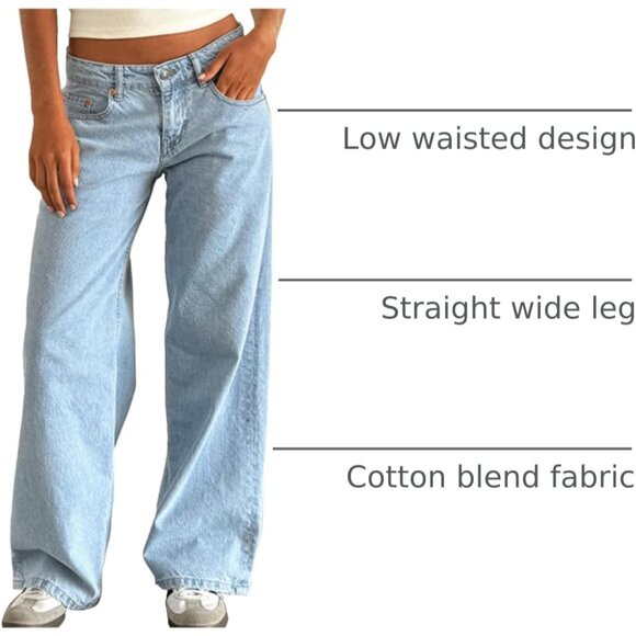 Women Baggy Denim Jeans Low Rise Wide Leg Stretch Casual Trousers - Picture 4 of 7